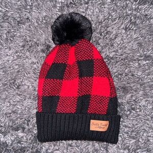 Red and Black Plaid Pom-Pom Beanie